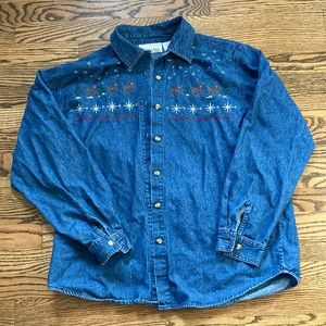 Vintage Casey & Max Womens Denim Blouse